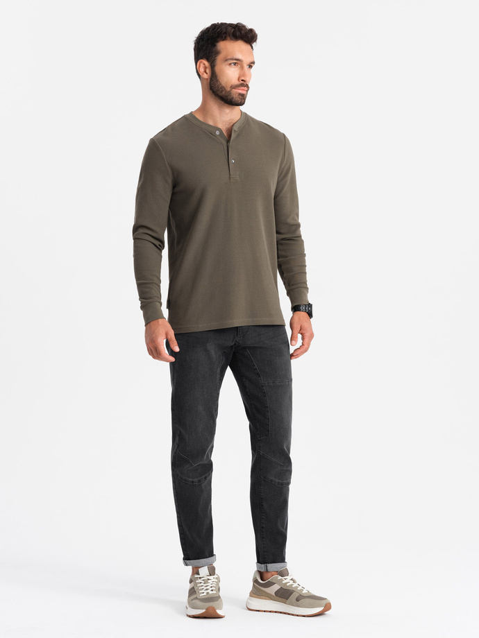 Spodnie męskie jeansowe TAPERED FIT z przeszyciami i podwiniętymi nogawkami – czarne V3 OM-PADP-0161