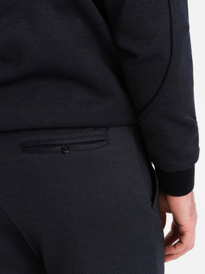 Men's jacquard knit jacket + shorts set - navy blue V1 Z73