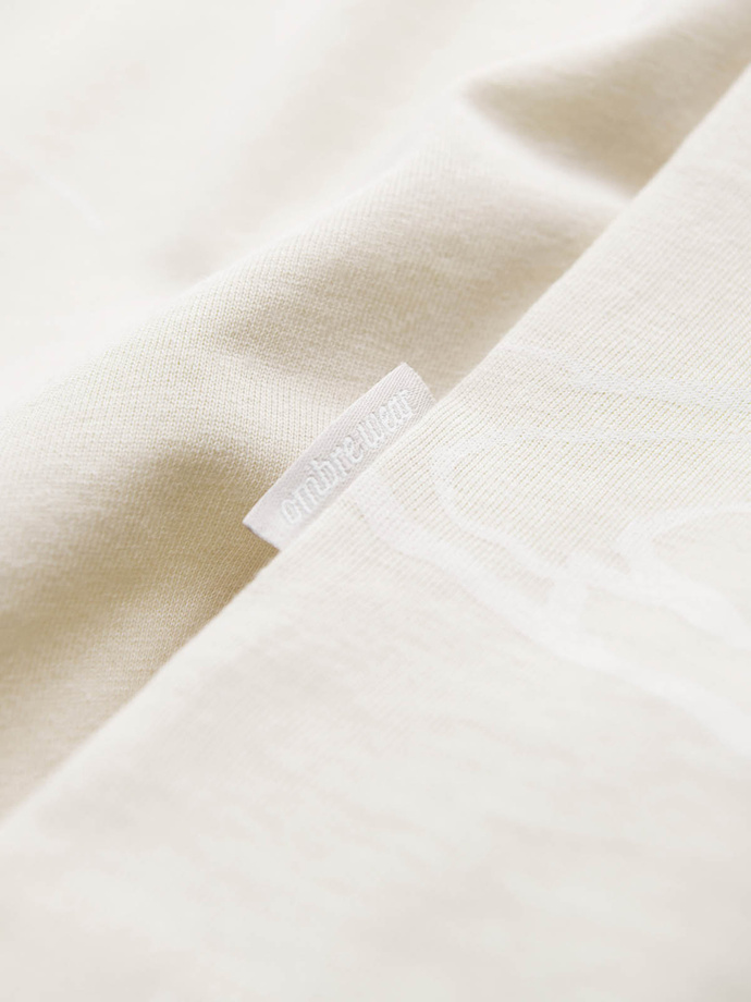 Męski bawełniany t-shirt z abstrakcyjnym printem – kremowy V7 OM-TSFP-0184