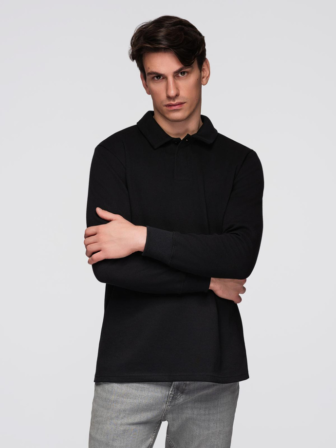 Men's structured knit polo collar sweatshirt - black V8 OM-SSNZ-0149