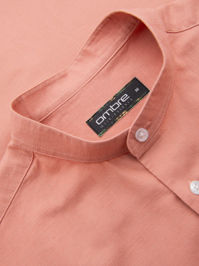 Men's linen shirt with collar and pocket REGULAR FIT - peach V1 OM-SHCS-0161