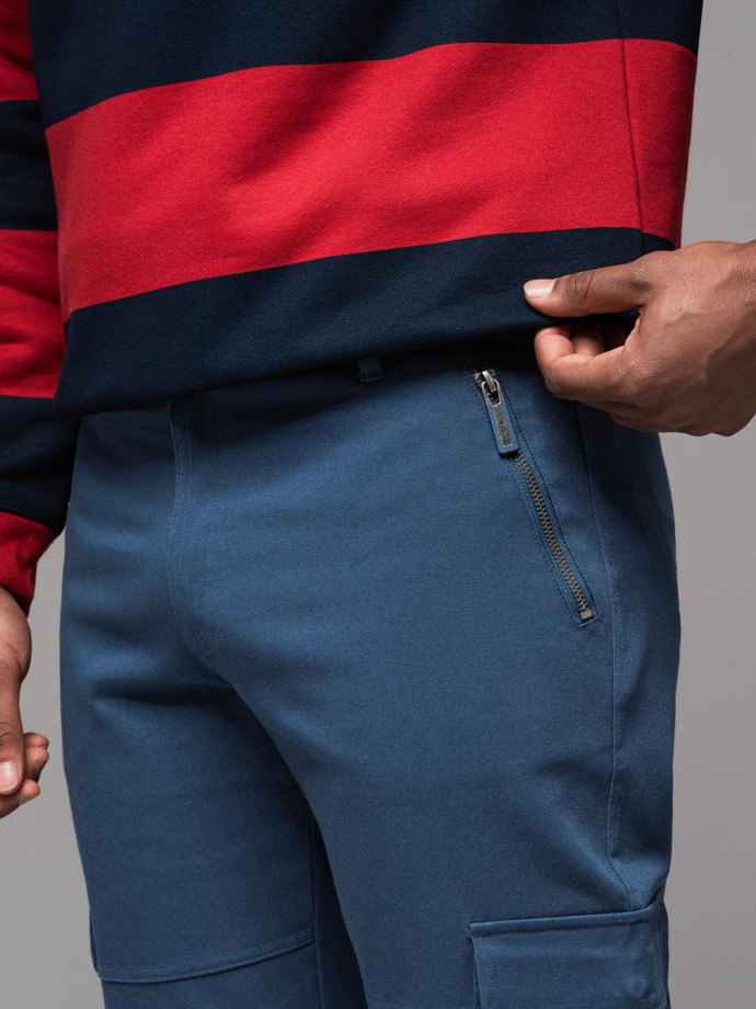 Men's STRAIGHT LEG cargo pants with zippered pockets - dark blue V1 OM-PACG-0204