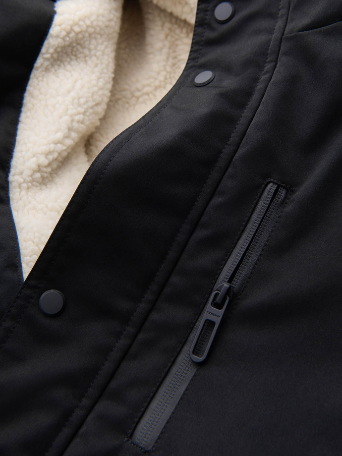 Długa kurtka męska parka z kożuszkiem – czarna V4 OM-JALJ-0181