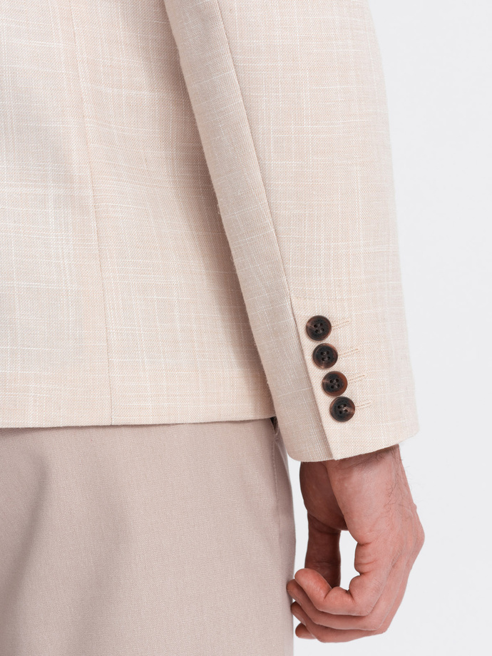 Męska marynarka o kroju REGULAR z lnem - kremowa V1 OM-BLZB-0128