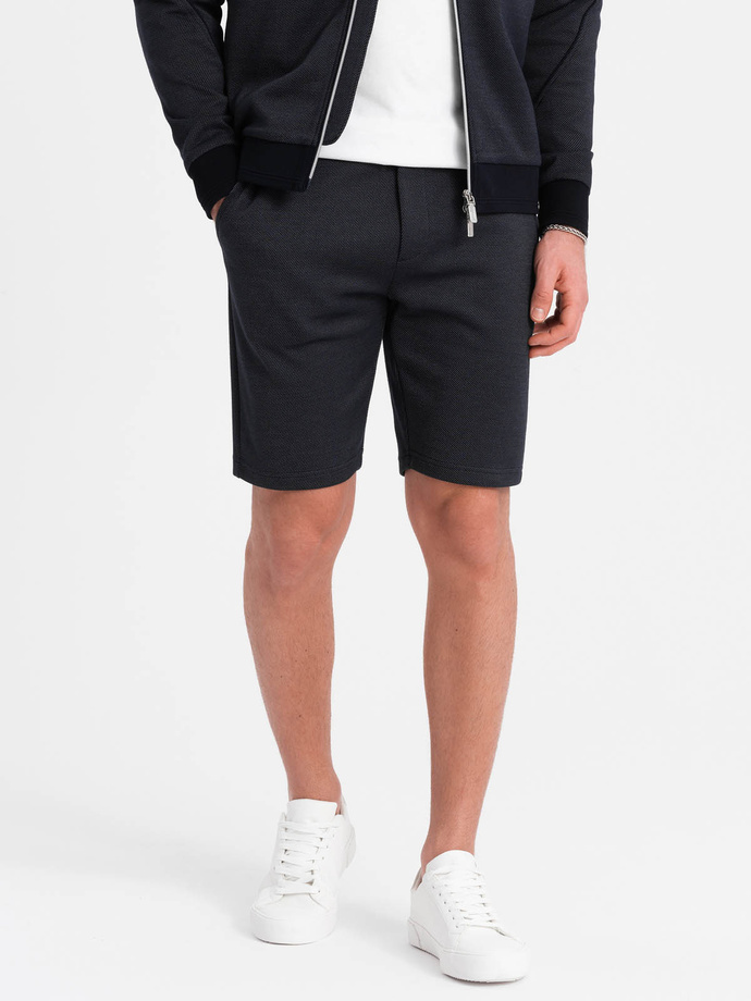 Men's jacquard knit jacket + shorts set - navy blue V1 Z73