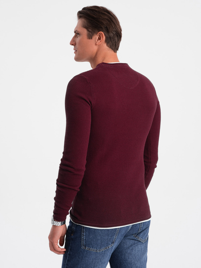 Men's cotton sweater with round neckline - maroon V8 OM-SWSW-0103