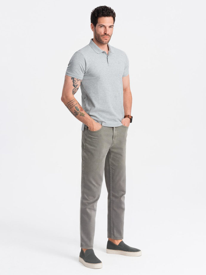 Męska koszulka polo jednokolorowa BASIC z dzianiny pique - szara V20 OM-POBS-0100