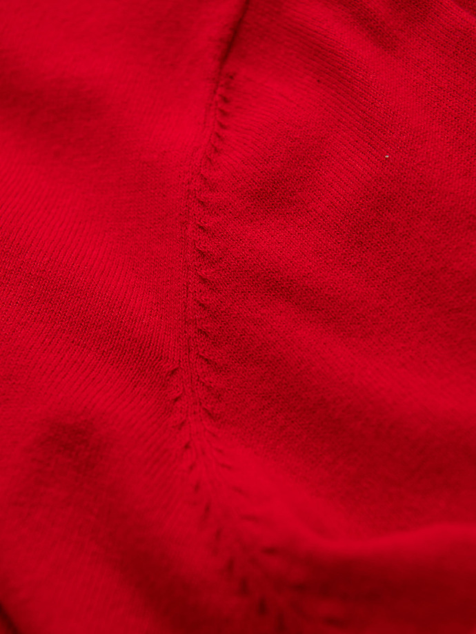 Sweter męski z dekoltem "w serek" z koszulowym kołnierzykiem - czerwony V4 OM-SWSW-0102