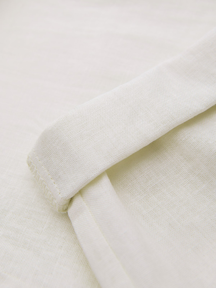 Podwijane męskie spodnie chino z dodatkiem lnu – kremowe V2 OM-PACP-0198