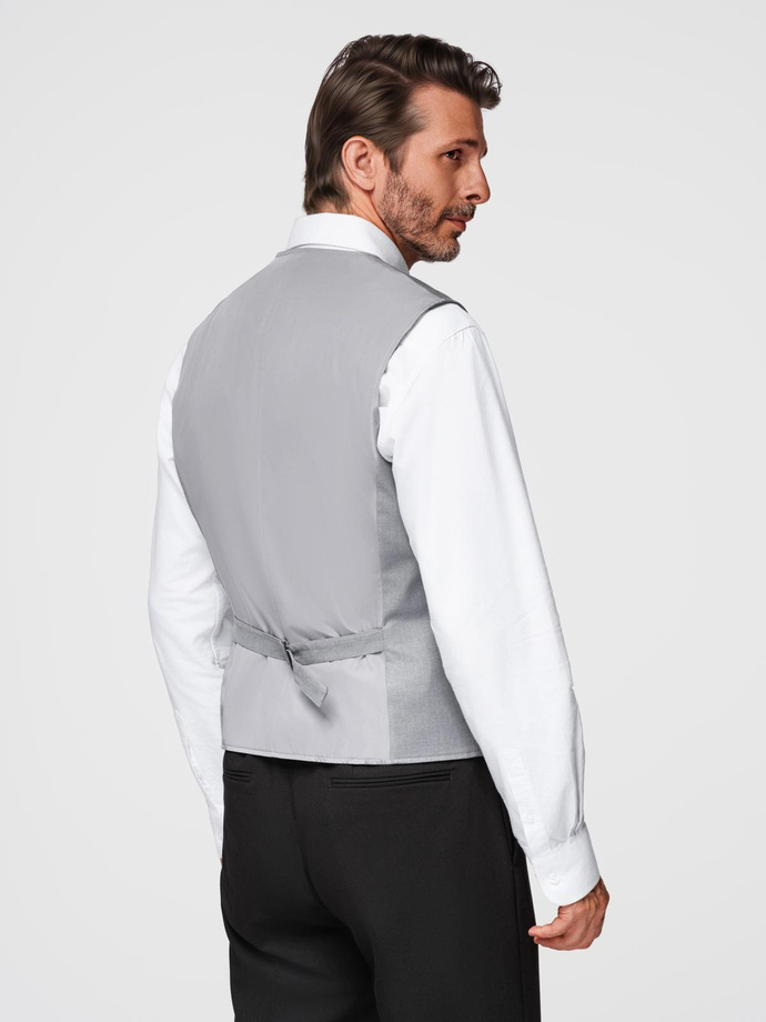 Fitted men's vest with rayon and marbled buttons - grey V3 OM-BLZV-0112