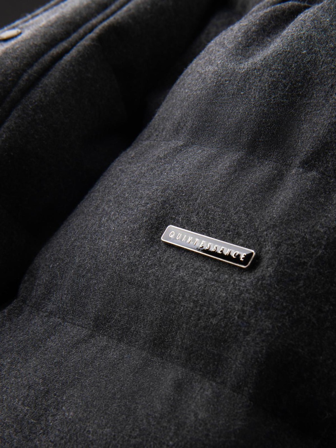 Casualowa męska kurtka puffer z wełną – czarny melanż V2 OM-JAHP-0203