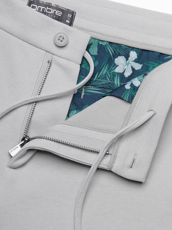 Spodenki męskie wykonane z dwukolorowej melanżowej dzianiny - jasnoszare V5 OM-SRCS-0127