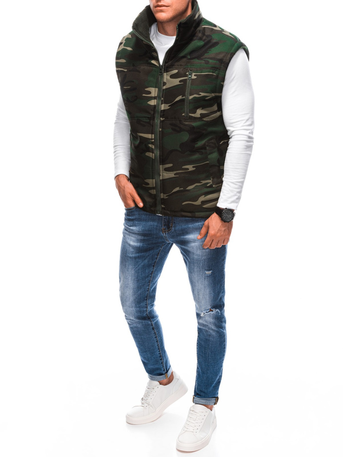 Men's quilted vest V62 - green/camo