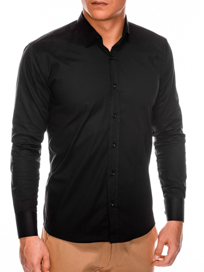 Men's slim shirt with long sleeves - black K504