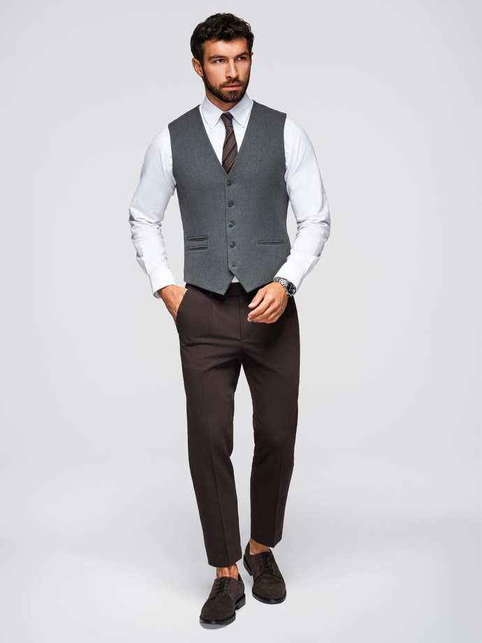 Men's suit vest with classic detailing and lining - graphite V3 OM-BLZV-0142