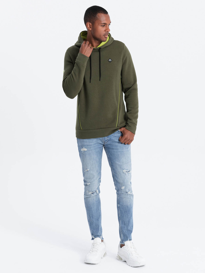 Men's hoodie with zippered pocket - olive V2 OM-SSNZ-22FW-006