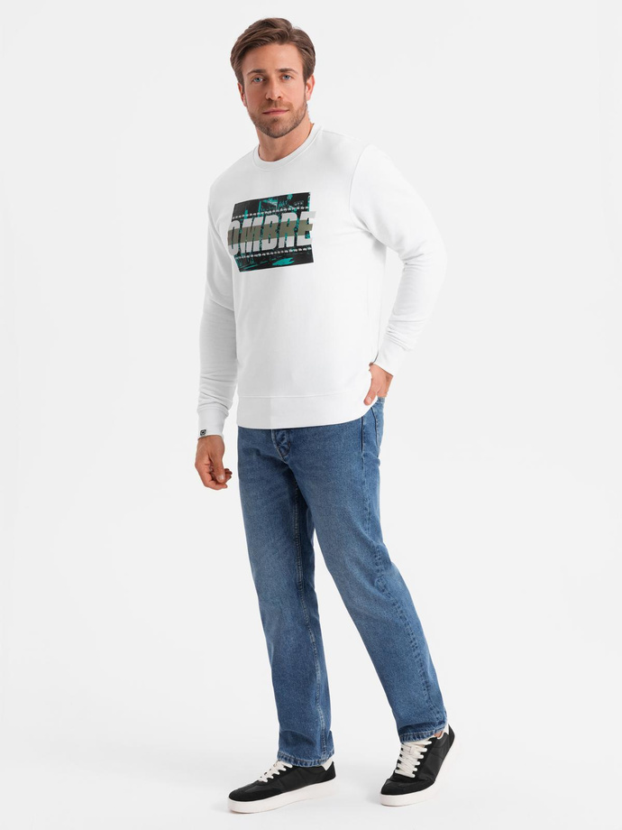 Men's printed sweatshirt worn over the head - white V1 OM-SSPS-0156