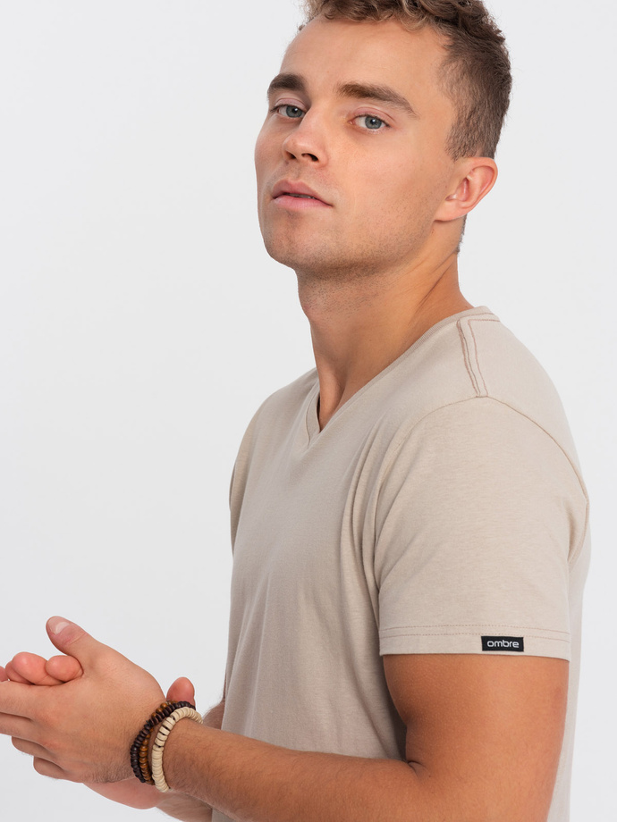 Men's classic BASIC v-neck T-shirt - sand V5 S1369