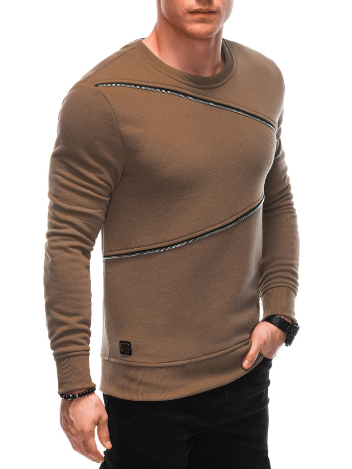 Men's sweatshirt with decorative zippers OM-SSNZ-22FW-005 - brown V3