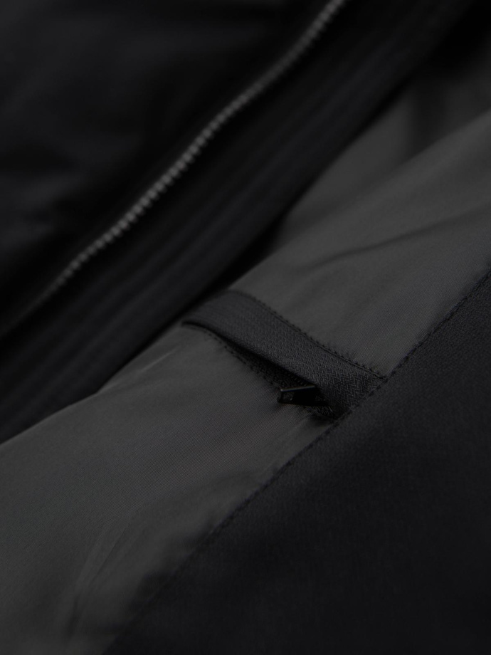 Men's long quilted jacket with hood - black V1 OM-JALJ-0264
