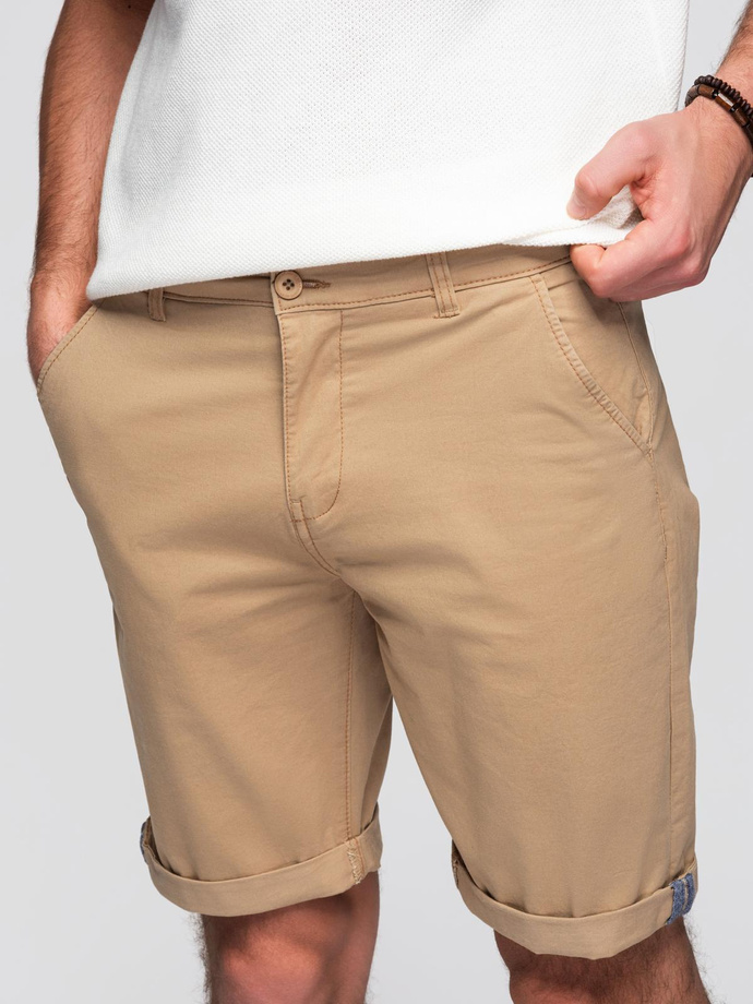 Classic men's chino shorts with rolled up leg - beige V11 OM-SRCS-0197
