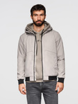 Men's lightweight jacket with mesh lining and hood - grey V6 OM-JANP-0149
