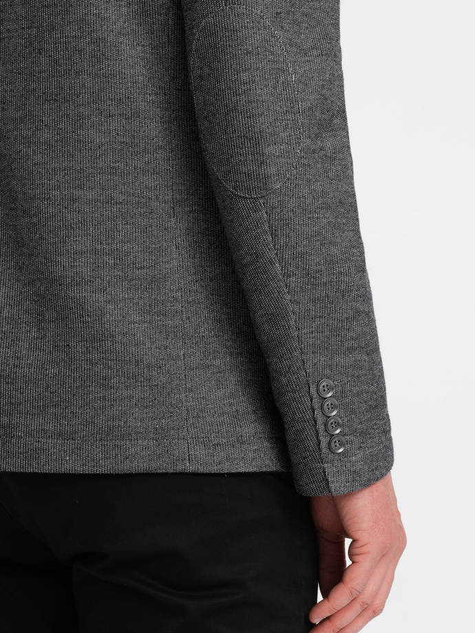 Marynarka męska z łatami na łokciach - czarna V5 OM-BLZB-0108