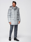 Warm men's long parka jacket with wool - light grey melange V3 OM-JALJ-0217