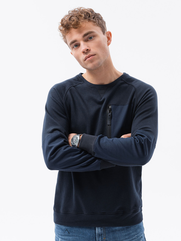 Men's hoodless sweatshirt - navy blue B1151