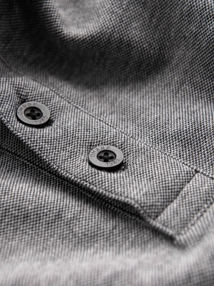 Melanżowy męski longsleeve polo z haftem – czarny melanż V1 OM-POLS-0129