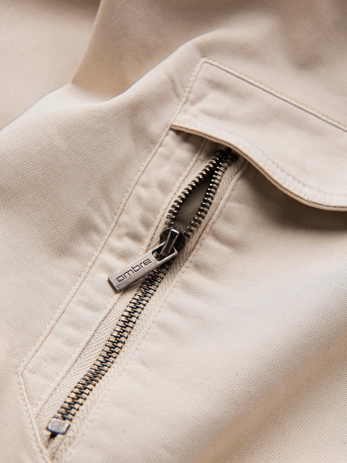 Men's knitted joggers with cargo pockets - cream V1 OM-PAJO-0199