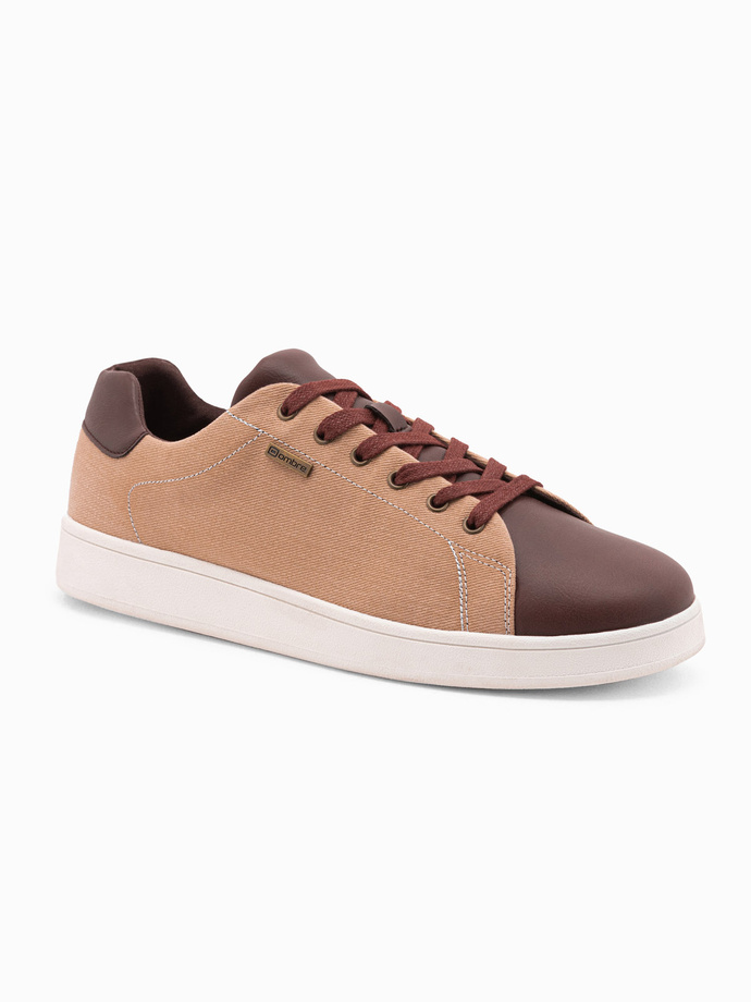 Men's shoes sneakers with combined materials - brown V1 OM-FOCS-0108