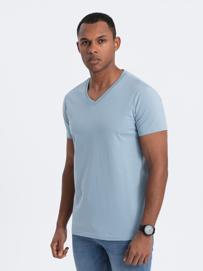 BASIC men's classic cotton T-shirt with a crew neckline - denim V11 OM-TSBS-0145