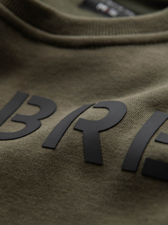 Classic men's sweatshirt with inscription - dark olive V2 OM-SSPS-0181
