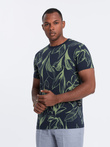 Men's full-print t-shirt in contrasting leaves - navy blue V5 OM-TSFP-0180