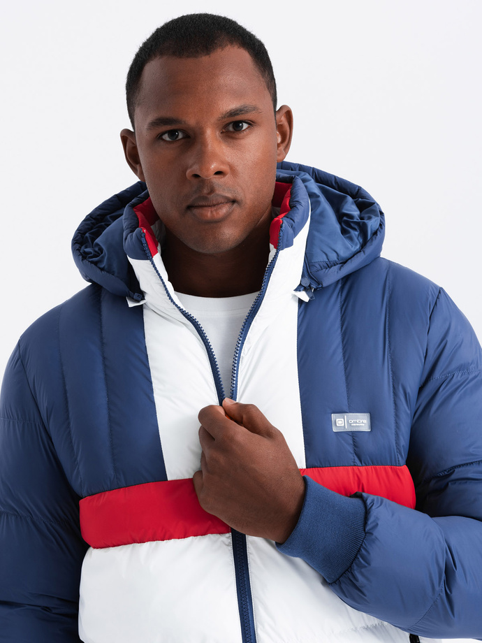 Men's colorful retro sports jacket - blue and white V1 OM-JALP-0175