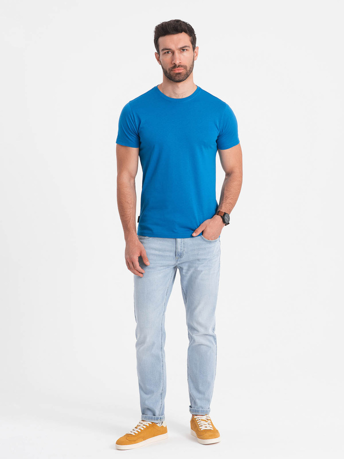 Męski klasyczny bawełniany T-shirt BASIC - niebieski V12 OM-TSBS-0146