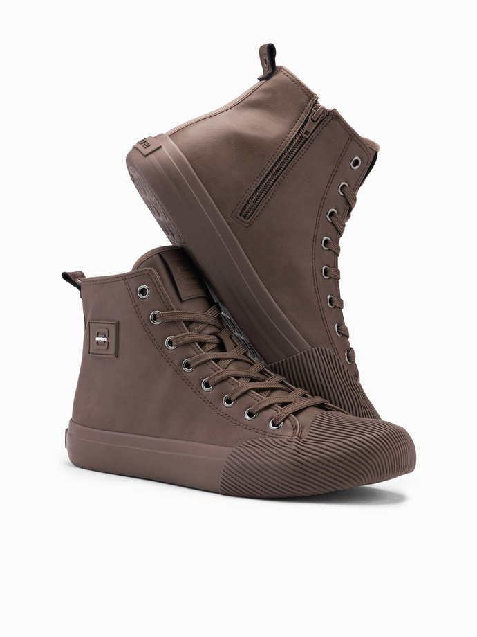 Men's high-top sneakers with decorative toe - brown V4 OM-FOTH-0157