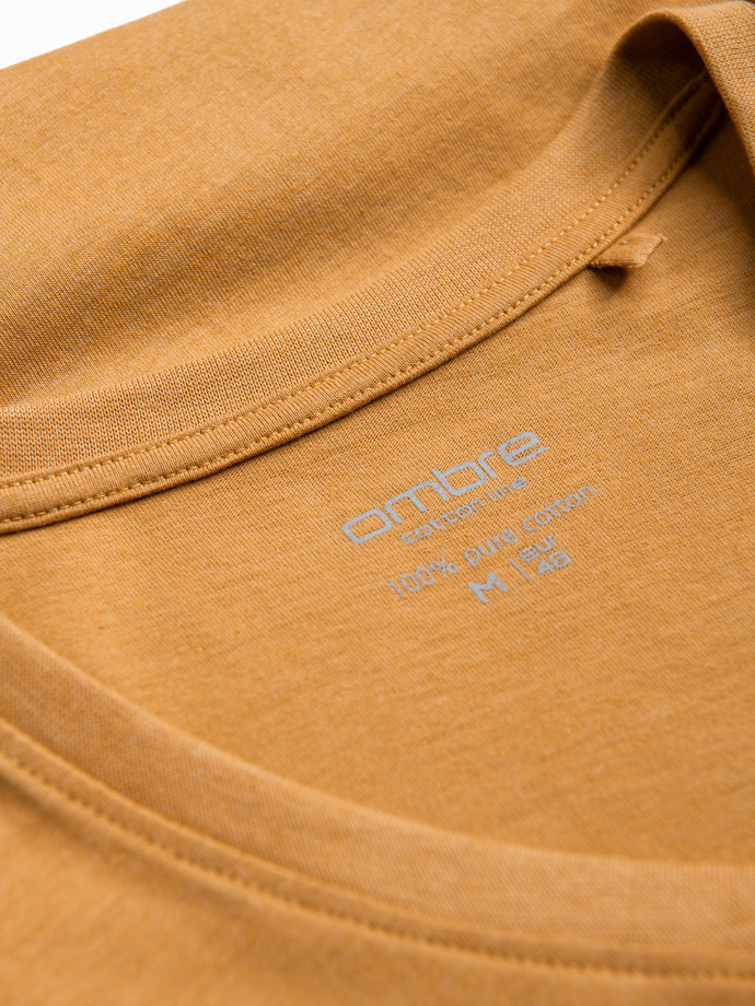 BASIC men's classic cotton T-shirt with a serape neckline - mustard melange V19 OM-TSBS-0145