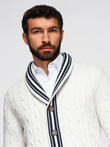 Men's cardigan sweater with shawl collar in preppy style - white V1 OM-SWCD-0152