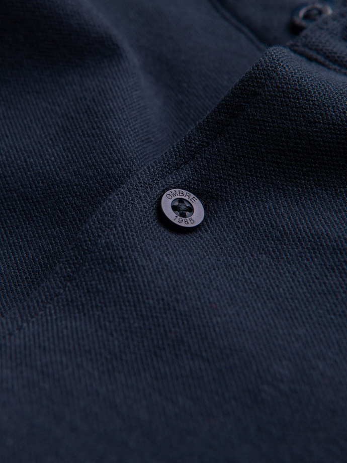 Koszula męska dzianinowa z długim rękawem - granatowa V2 K542