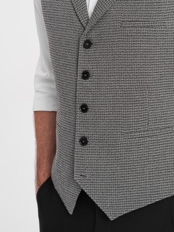 Men's jacquard vest with lapels - graphite V1 OM-BLZV-0122