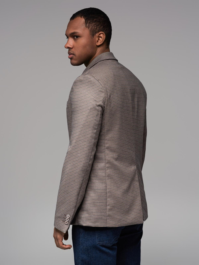 Marynarka męska casual w delikatną kratkę - brązowa V1 OM-BLZB-0116