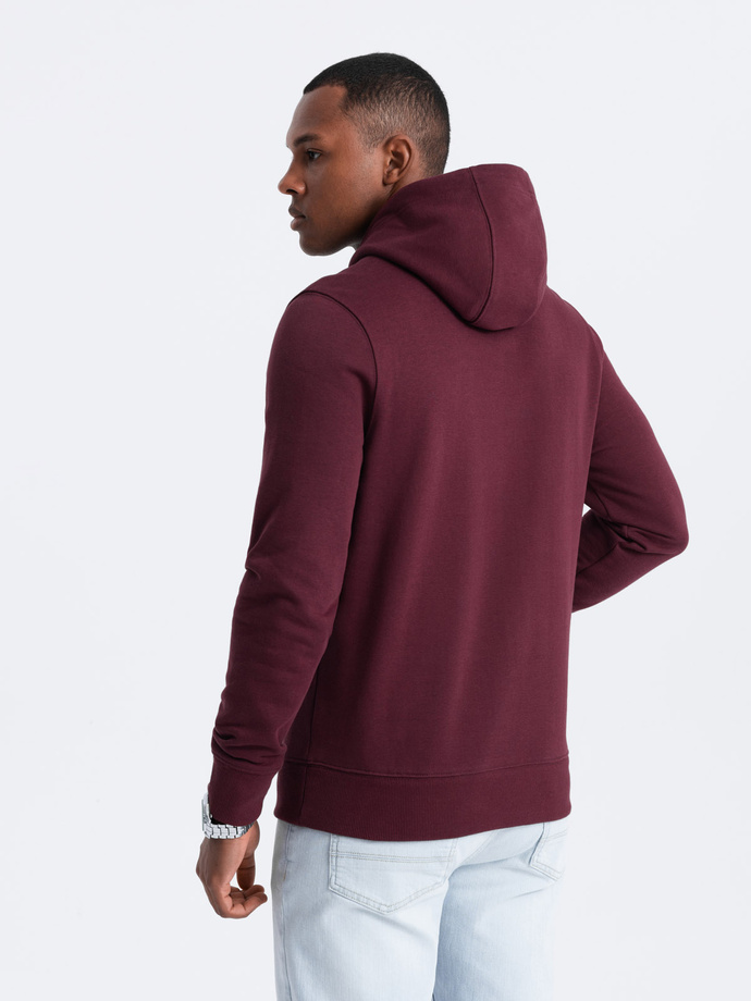 BASIC men's cotton sweatshirt kangaroo hoodie - maroon V3 OM-SSBN-0161