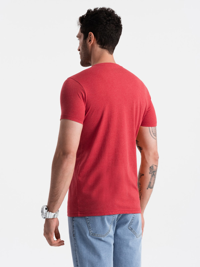 BASIC men's classic cotton tee-shirt with a crew neckline - red melange V17 OM-TSBS-0145