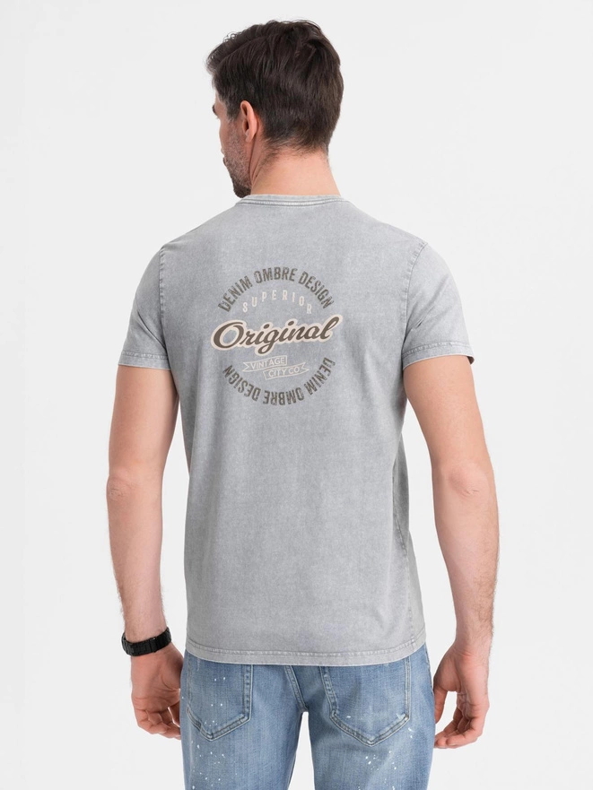 Cotton t-shirt printed on chest and back - gray V1 OM-TSWT-0201