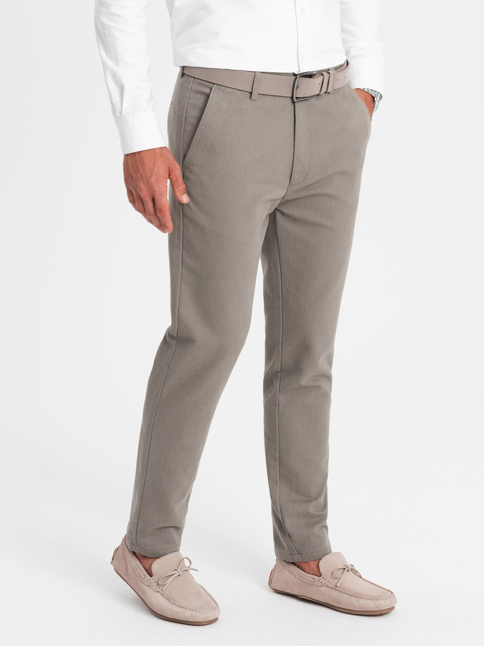 Classic men's chino pants with fine texture - dark beige V1 OM-PACP-0188