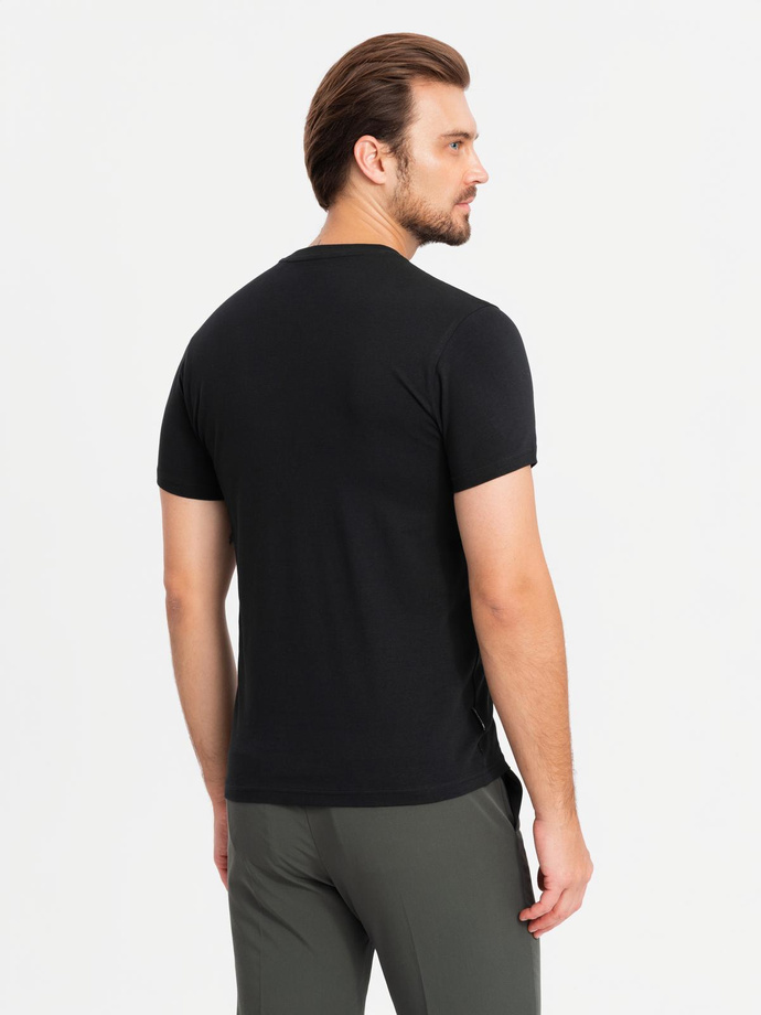 Men's SLIM FIT T-shirt with round neckline and logo - black V3 OM-TSCT-0220