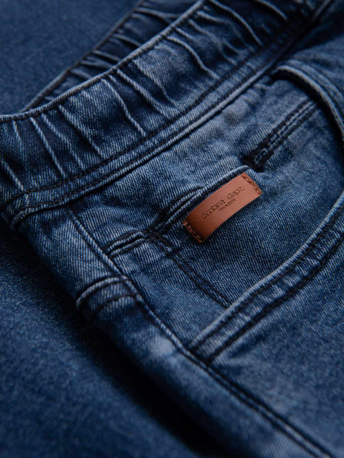 Męskie szorty z gumką w pasie i efektem sprania – niebieskie V2 OM-SRDS-0192