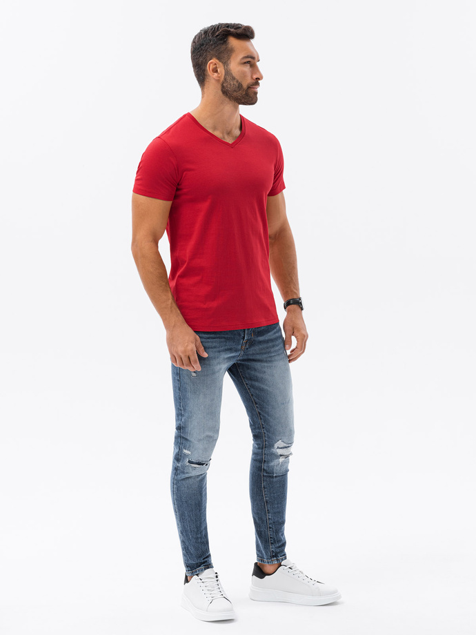 Classic BASIC men's shirt with a serape neckline - red V14 S1369